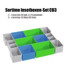 InsetBoxen Set CD3 Blau/Grün/Grau für L-Boxx 102/ W-Boxx 102