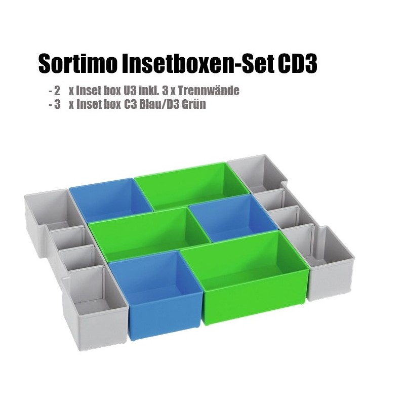 InsetBoxen Set CD3 Blau/Grün/Grau für L-Boxx 102/ W-Boxx 102